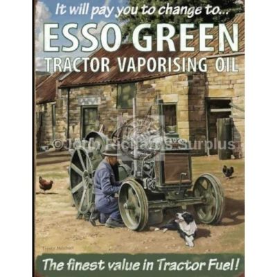 Large Metal wall sign Esso Green the finest value in Tractor oil