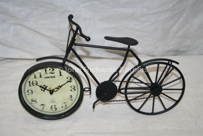 Vintage Style Metal Framed Black Pushbike Mantel Clock Battery Powered