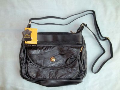 Black Leather Handbag with Long Shoulder Strap. LT604-BK