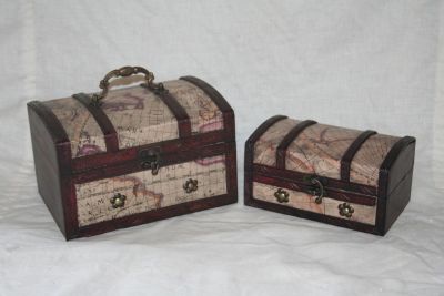 Wooden Storage Box Pair Old Map Chests 37429