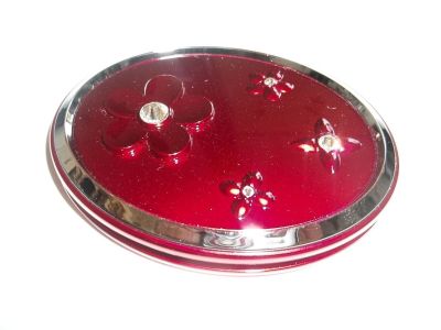 Oval Shaped Ruby Compact Mirror with Flower Detail and Swarovski Crystals. MC339R