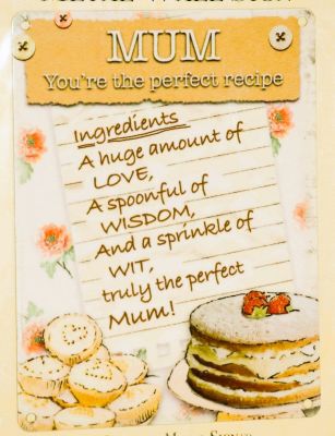 Mum You're The Perfect Recipe Small Metal Wall Sign 200mm x 150mm