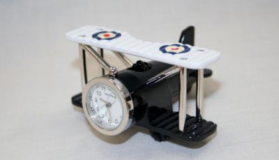 Miniature Aeroplane Biplane Design Battery Operated Desk Clock 9973