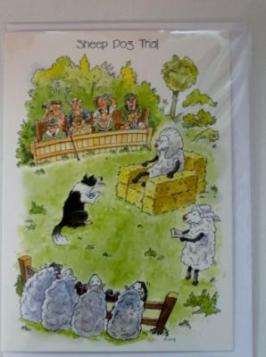 Blank Cartoon Sheep dog Collie greetings card with envelope for any occasion