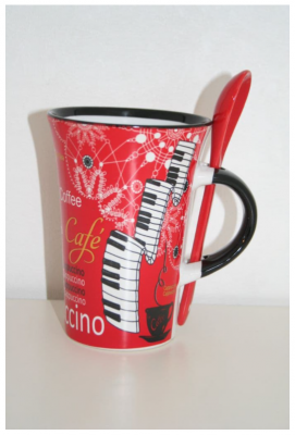 Piano Music Coffee Cappuccino Mug with Spoon Red