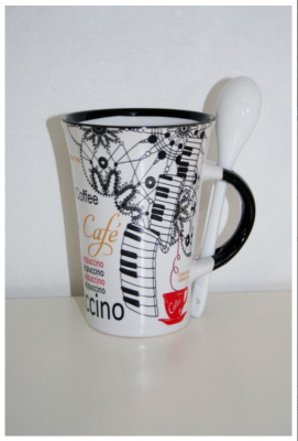 Piano Music Coffee Cappuccino Mug with Spoon White