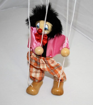 Wooden Clown String Puppet Toy Pink
