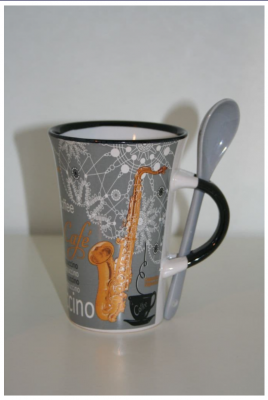 Saxaphone Music Coffee Cappuccino Mug with Spoon Grey