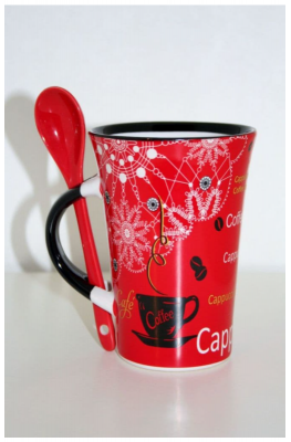 Saxaphone Music Coffee Cappuccino Mug with Spoon Red