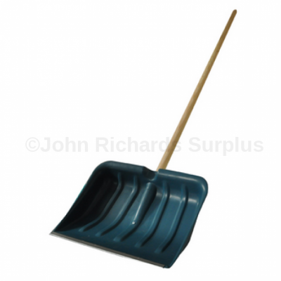 Snow shovel with wooden pole handle
