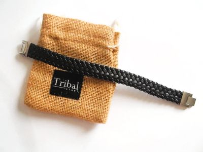Tribal Steel Men's Black Plaited Wide Bracelet T713
