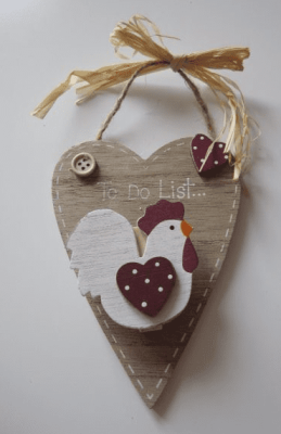 Cockerel & Hearts Design Wooden 'To Do List' Hanging Plaque. 61645 W/S XT24