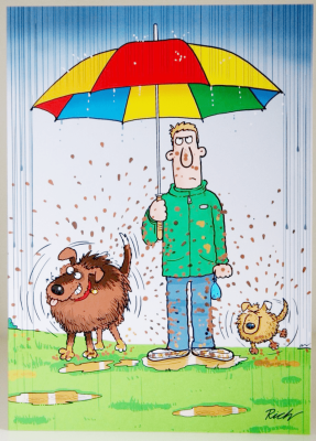 Country Card's Novelty Rainy Day and Typical Dogs Blank Greeting Card Free P&P 10500