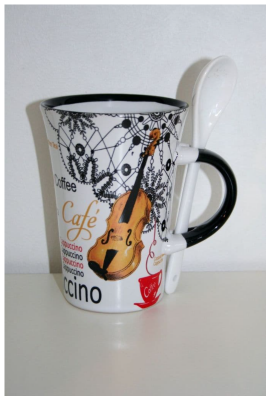 Violin Music Coffee Cappuccino Mug with Spoon White