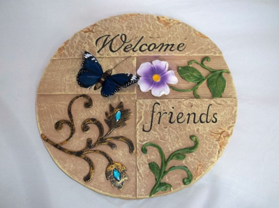 Resin Garden Welcome Plaque With Blue Butterfly