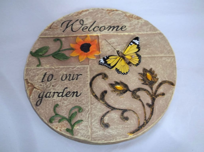 Resin Garden Welcome Plaque With Yellow Butterfly