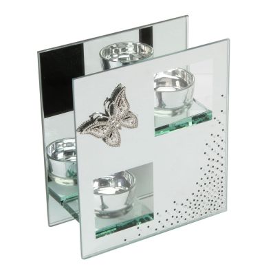 'Wings of Love' Mirror Double T-Lite Holder with Butterfly. WG425