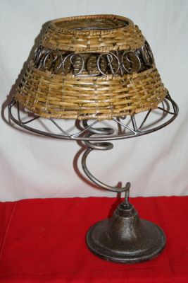 Wrought Iron Candle Holder with Wicker Lampshade