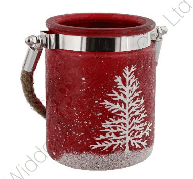 Frosted Glass T Lite Lantern with Christmas Tree Design Available in Red or White XM3039/XM1147