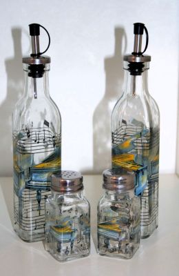 Music Themed Glass Condiment Set Piano Design PIA002