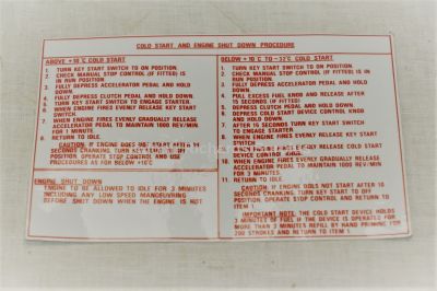 Bedford Vauxhall Cold Start Instructions sticker 91116392 7690-99-788-5874