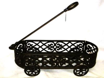 Cast Iron Ornate 4 Wheel Planter Trolley With Handle 11040