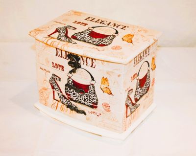 Elegance Wooden Jewellery Box with Black & White Shoe Detailing 2669