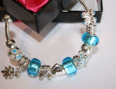 Ladies Fixed Charm Aqua Bangle CB561
