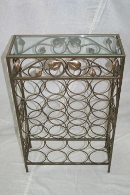 Metal 20 Bottle Wine Rack with Glass Top Panel