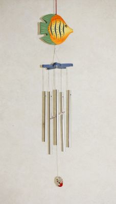 Wooden Fish Wind Chime Yellow with Green Tail Unboxed 1/D2294 E