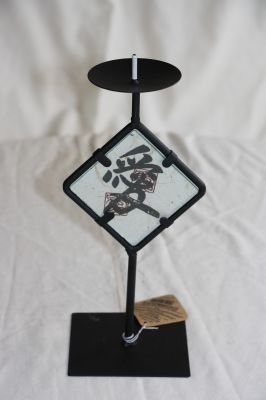 Metal Candle Stand With Diamond Glass Centre and Oriental Symbol Unboxed LP9454 Diamond