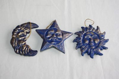 Christmas Decoration Set of 3 Plastic Sun Moon and Star 638-385 Blue