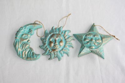 Christmas Decoration Set of 3 Plastic Sun Moon and Star 638-385 Teal