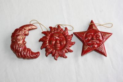 Christmas Decoration Set of 3 Plastic Sun Moon and Star 638-385 Red