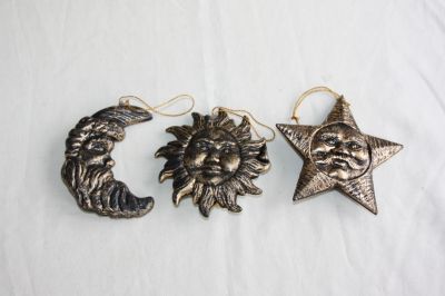Christmas Decoration Set of 3 Plastic Sun Moon and Star 638-385 Dark Gold