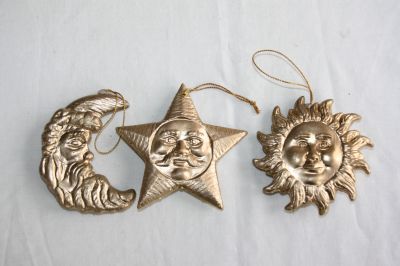 Christmas Decoration Set of 3 Plastic Sun Moon and Star 638-385 Bright Gold