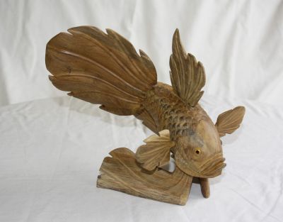 Hand Carved Wooden Carp Goldfish Figurine Ornament Unboxed Carp001