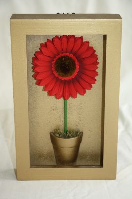 Wooden Framed Gerbera-Daisy In Flower Pot Wall Art Gold with Red Flower 042712 Gold/Red