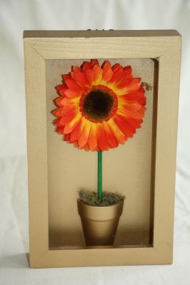 Wooden Framed Gerbera-Daisy In Flower Pot Wall Art Gold with Orange Flower 042712 Gold/Orange