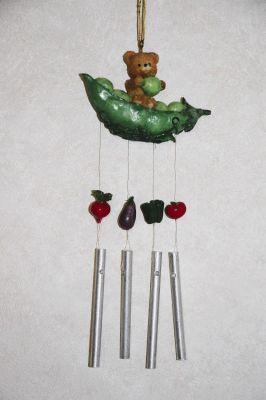 Willow Brook Village Teddy Bear in Pea Pod Small Wind Chime K027 PEA