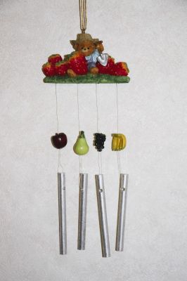 Willow Brook Village Teddy Bear in Strawberries Small Wind Chime K027 STRAWB