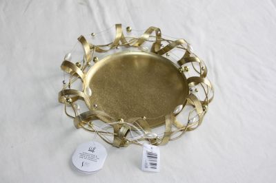 Gold Metal Christmas Candle Dish Large 634965