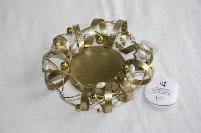 Gold Metal Christmas Candle Dish Small 634958