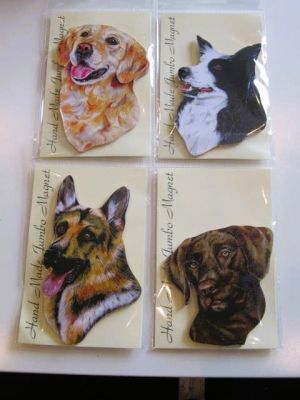 Hand Made Jumbo Wooden Magnets, Collie, Labrador, Golden Retriever or Alsatian.