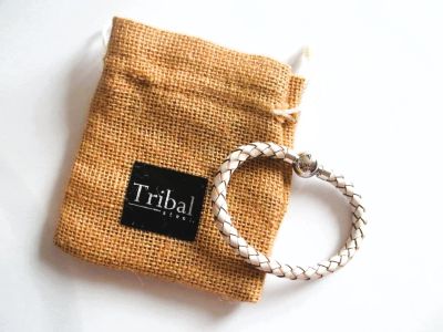Tribal Steel Men's Plaited Leather Bracelet with Magnetic Clasp T826 White