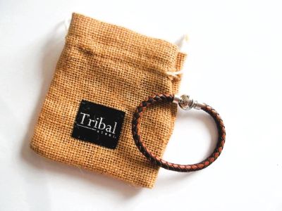 Tribal Steel Men's Plaited Leather Bracelet with Magnetic Clasp T826 Brown