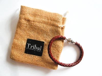 Tribal Steel Men's Plaited Leather Bracelet with Magnetic Clasp T826 Red/Brown