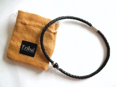 Tribal Steel Men's Black Leather Necklet Tn395
