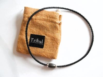 Tribal Steel Men's Black Leather Necklet Tns479b