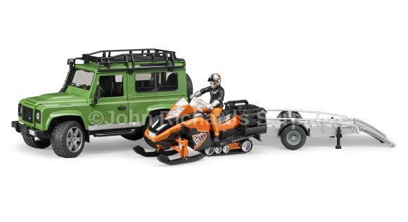 Bruder Land Rover Defender 90 With Snowmobile Trailer 1 16 scale Model 2594